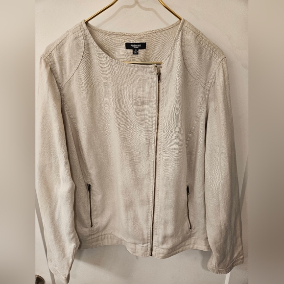 Premise Jackets & Blazers - NWT - Linen Oatmeal Premise Biker Jacket - Size 1X
